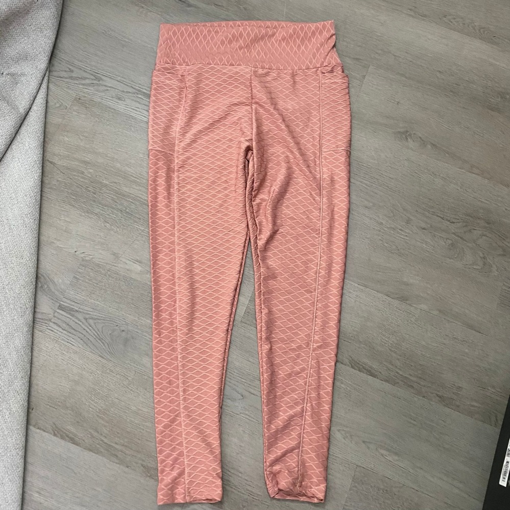 Shoactive Honeycomb Butt Lift Leggings Women XL Pink Textured Ruched High Waist